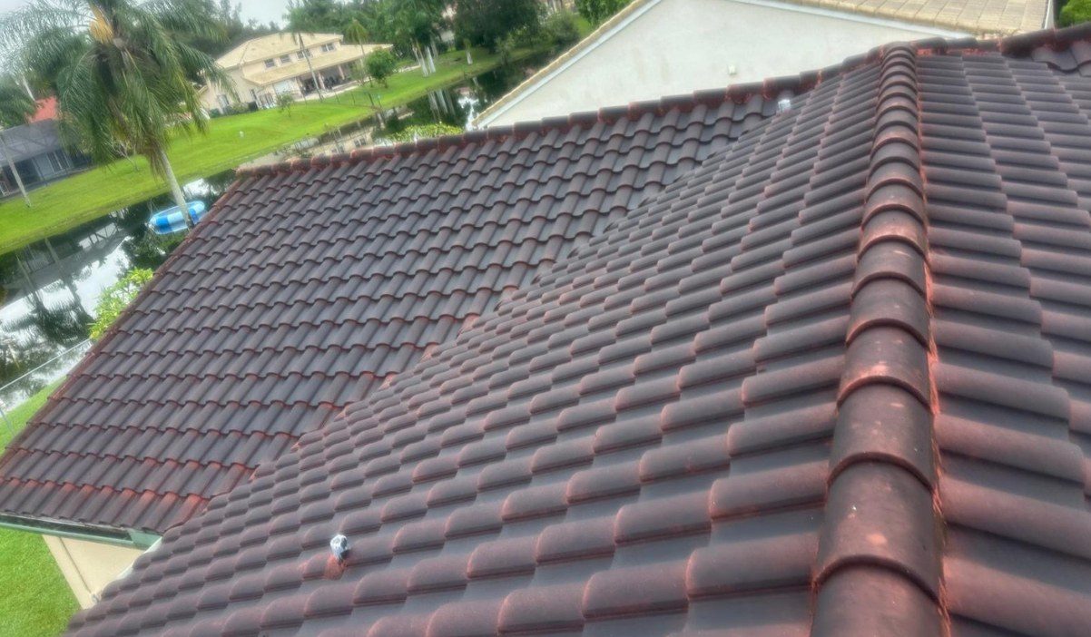 Tile roof before pressure cleaning